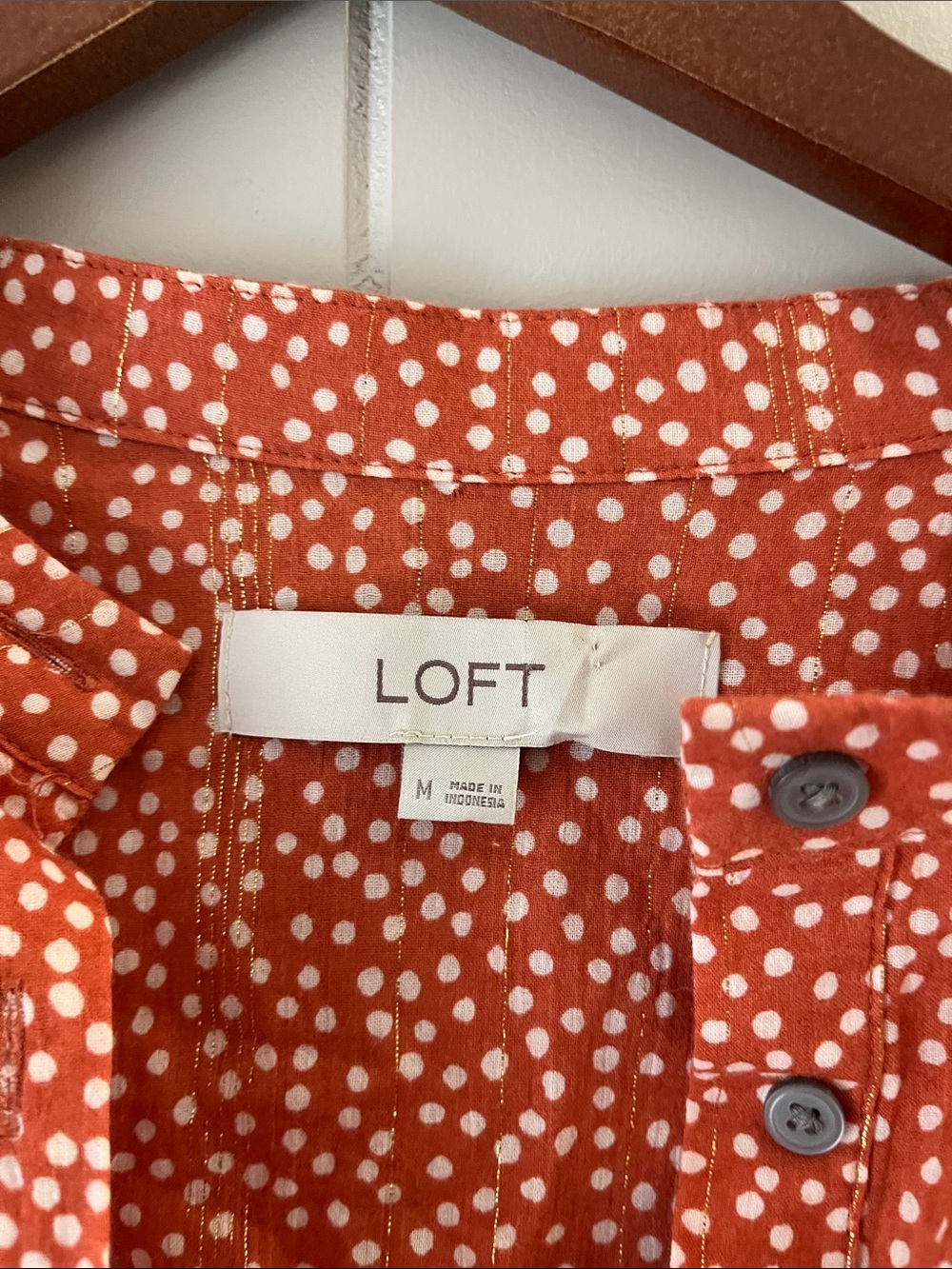 LOFT Rust Orange Dot Button-Front Blouse - Picture 2 of 13